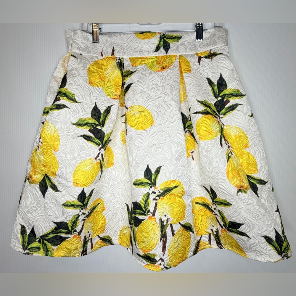 Chicwish Lemon Tree Jacquard A-Line Skirt - Side Zip & Lined - Size Large NWT - Picture 3 of 7